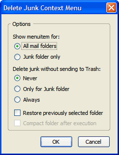 Delete Junk Context Menu options window