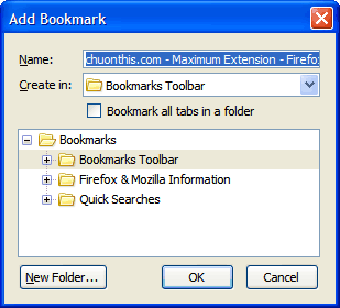 Add Bookmark dialog when opened with OpenBook