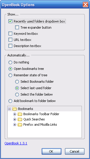 OpenBook options window