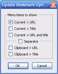 Update Bookmark options window