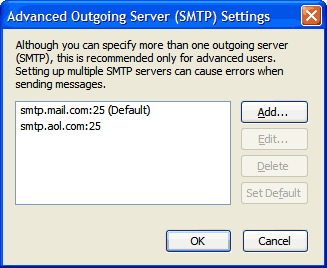 Advanced SMTP Settings window